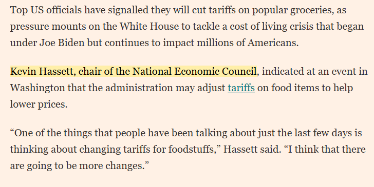 A potential easing of U.S. import tariffs on food products will be beneficial to consumers and exporting nations.